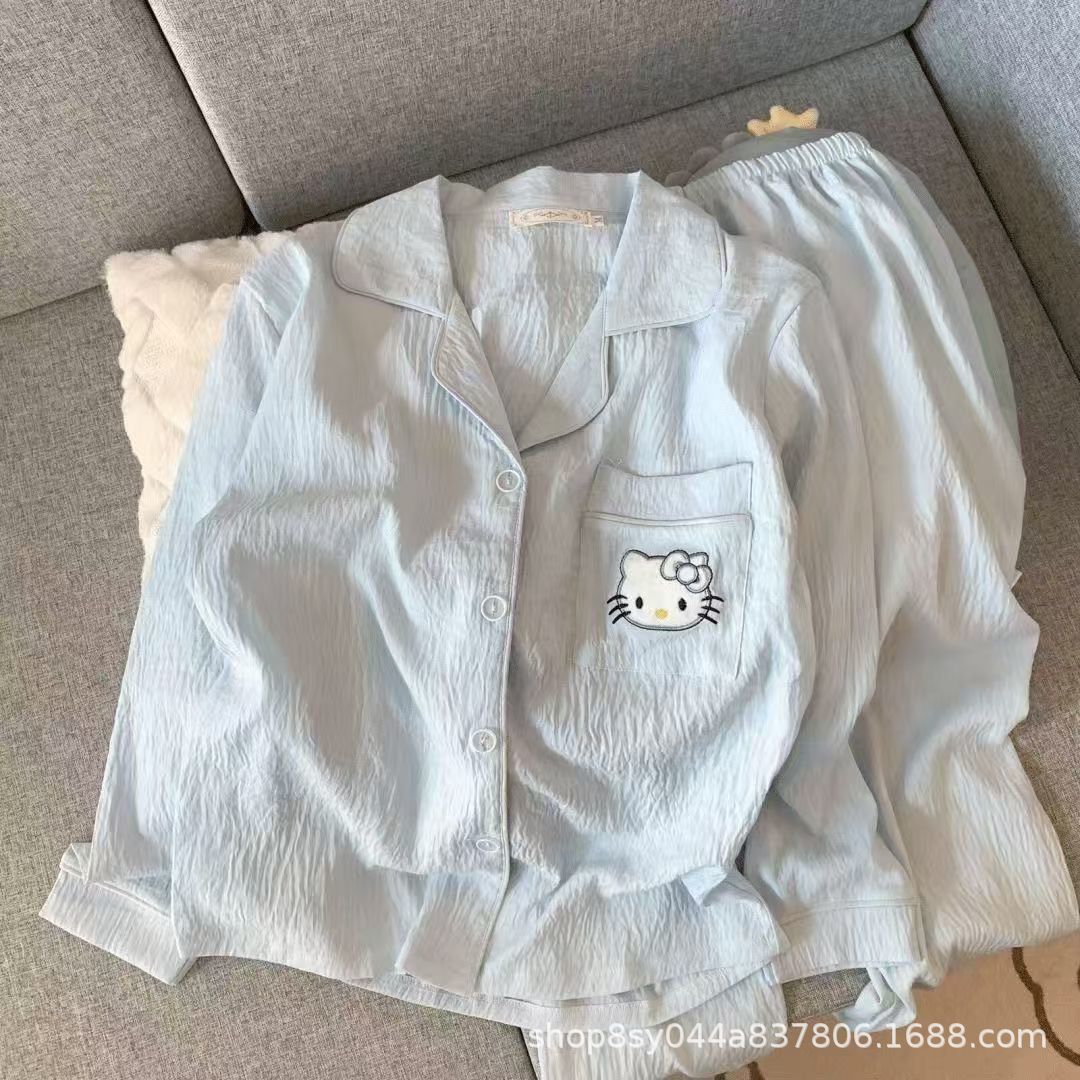 Dolce niña encantadora caricatura perro impresión pijama mujer primavera y otoño nuevo suelto pantalones largos de mangas largas set de ropa para el hogar