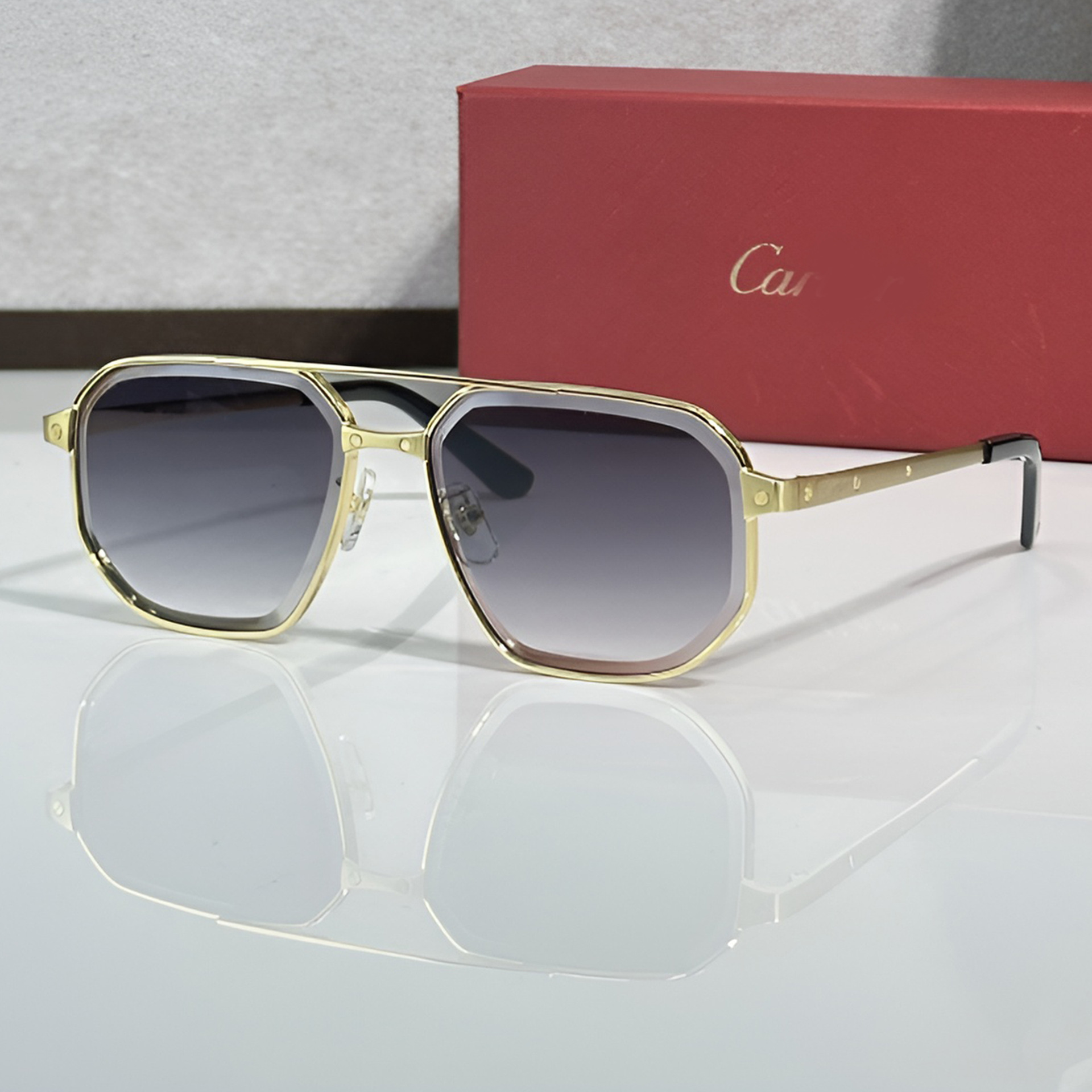 New Style Cartier Women's Double-Bridge Fashion Retro Sunshade Sunglasses with a High-End Feel, Large Frame Men's Sunglasses Ct0462S