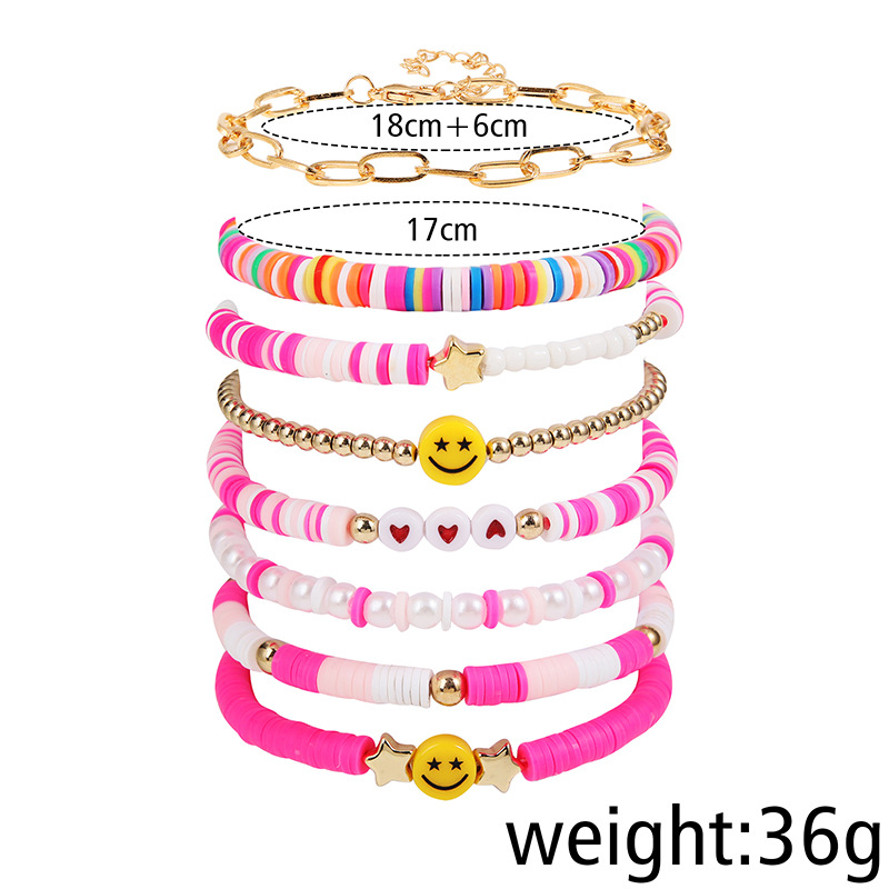 1 Set Fashion Star Smiley Face soft clay Beaded Womenu0027S Bracelets