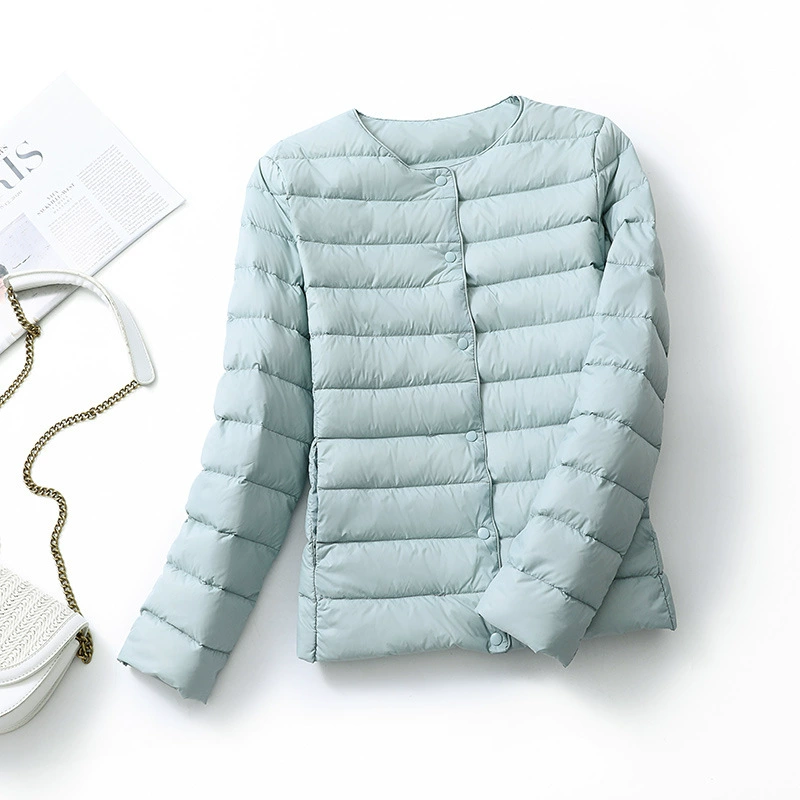 Зимний новый тонкий пуховик может быть легким и коротким пальто большого размера с круглым вырезом