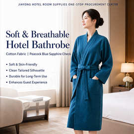 Peacock Blue Printed Kimono Collar 100% Cotton Bathrobe