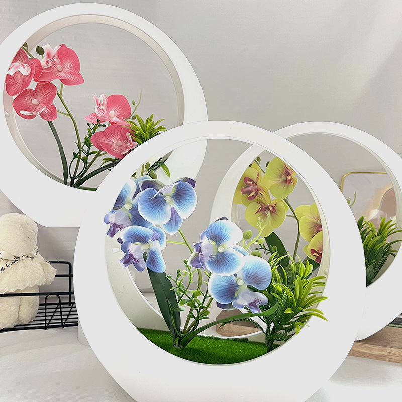 2-Prong 5-Flower Butterfly Orchid Wall-Mounted Bonsai Artificial Plastic Fake Flower Pine Needle Decorative Desktop Ornament Artificial Potted Plant