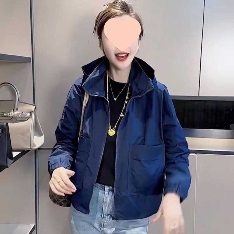 Spring and Autumn New Loose Hooded Jacket Zipper Outer Jacket Trendy Versatile Top for Women