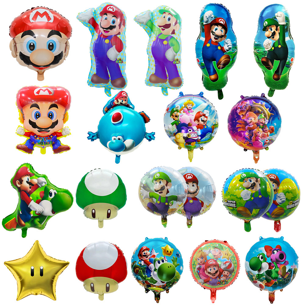 跨境超級瑪麗氣球遊戲卡通氣球 造形卡通馬里奧生日派對裝飾氣球