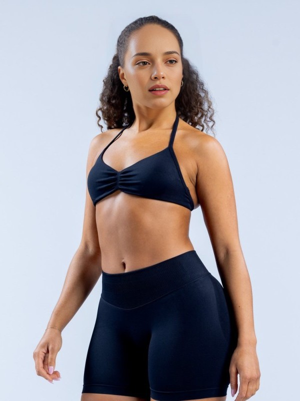 Conjunto DF Amazon pantalones cortos explosivos sujetador pequeño alto elástico superfino nailon halter cuello hermoso chaleco deportivo trasero