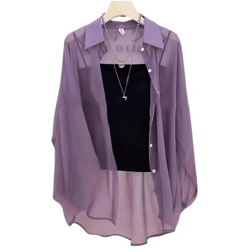 Women's Pearlescent Sunscreen Shirt 2025 New Thin Sheer Ethereal Unique Cardigan Chiffon Top