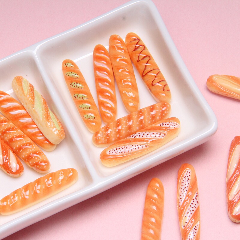 Mini bread baguette ornaments cream glue diy resin small accessories mixed food play house bakery accessories
