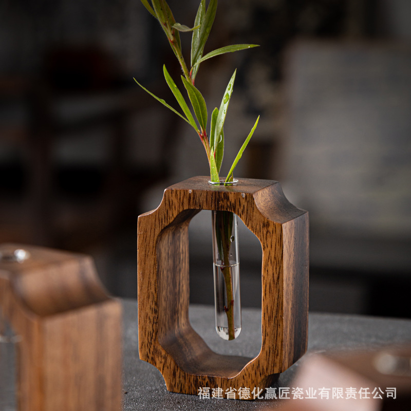Creativo marco de madera hidropónico verde rosa de vidrio recipiente de recipiente de mesa de oficina verde decoración moderna