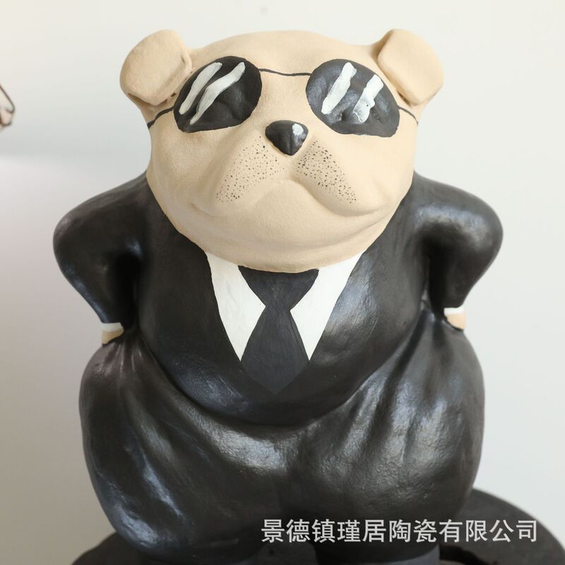 【Suit-Wearing Big Dog】Cute and Cool Style Figurine, Purely Hand-Painted Ceramic Coarse Pottery Home Decor 【Suit-Wearing Big Dog】Cute and Cool Style Figurine, Purely Hand-Painted Ceramic Coarse Pottery Home Decor