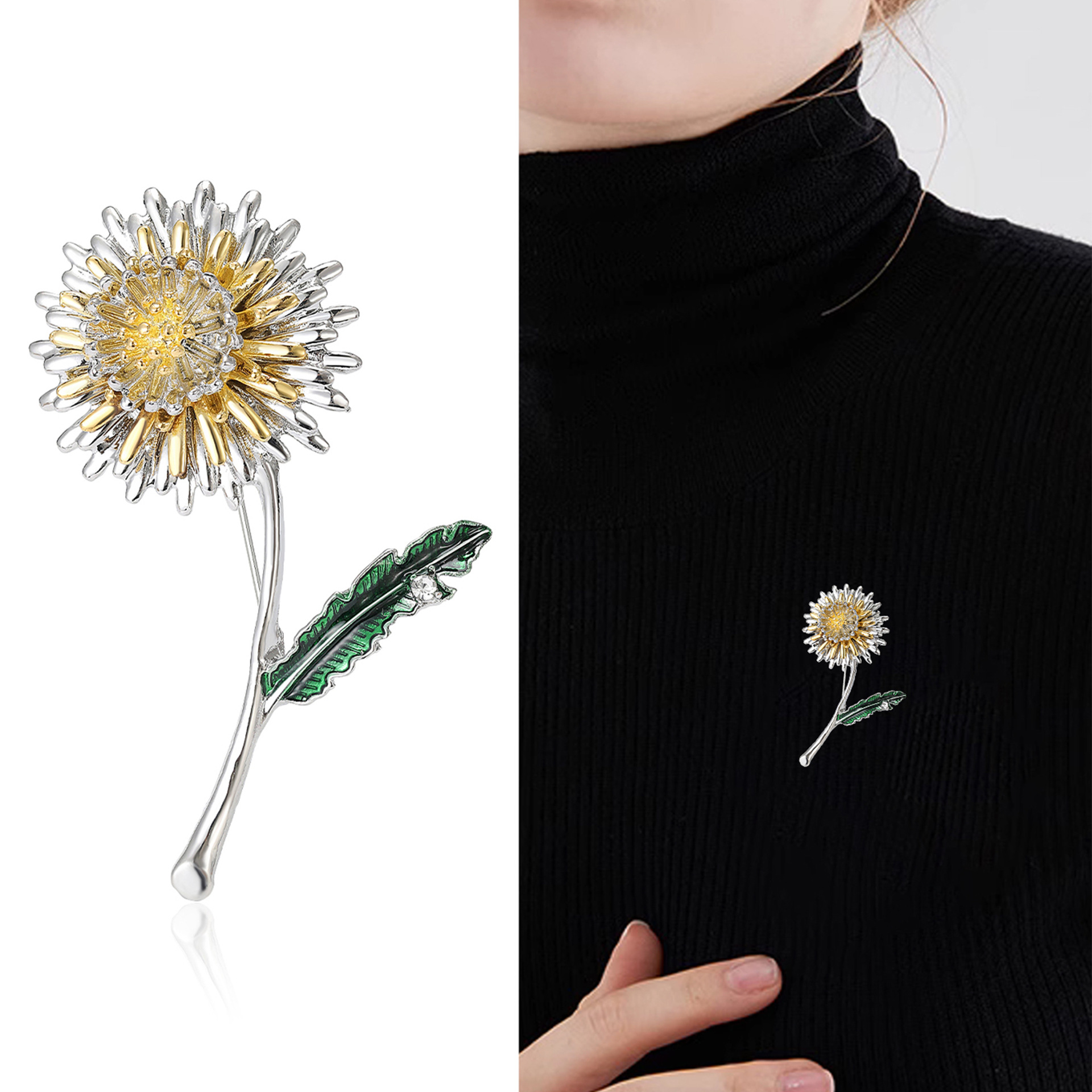 Elegant Simple Style Pin Dandelion Alloy Enamel Inlay Rhinestones Women's Brooches display picture 1