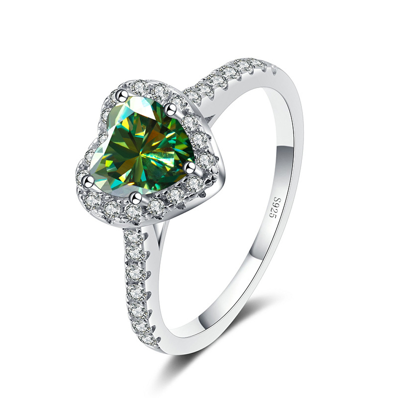 925 anillo de diamante rosa en forma de corazón de plata Europa y América 1 quilates de diamantes de diamante de diamantes de diamantes de mosaico