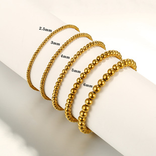 Cross-border Amazon Explosions Stainless Steel Gloss Steel Beaded Bracelet Simple 18k Gold Stretch Bracelet