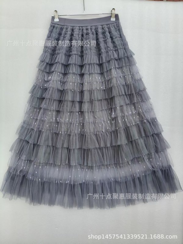 跨境气质亮丝波点蛋糕裙2025秋季新款时尚甜美纱裙长款女半身裙|undefined