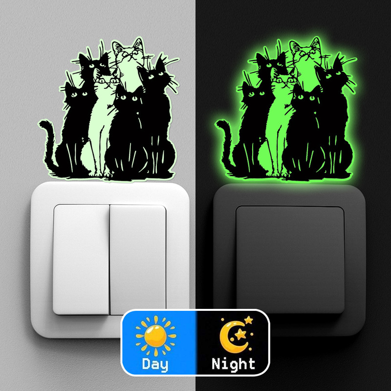 ハロウィン新グリーン発光ゴースト黒猫コウモリ漫画動物スイッチソケット装飾発光スイッチステッカー|undefined