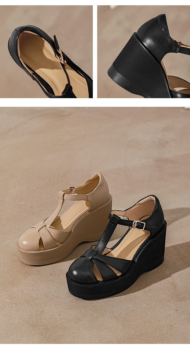 Sandal nữ cao gót đế dày 9.5 cm quai ngang khóa T — đen chi tiết 9