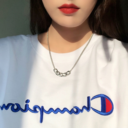 Hip-hop INS creative versatile geometric oval clasp chain lockchain metal texture minimalist temperament necklace for women