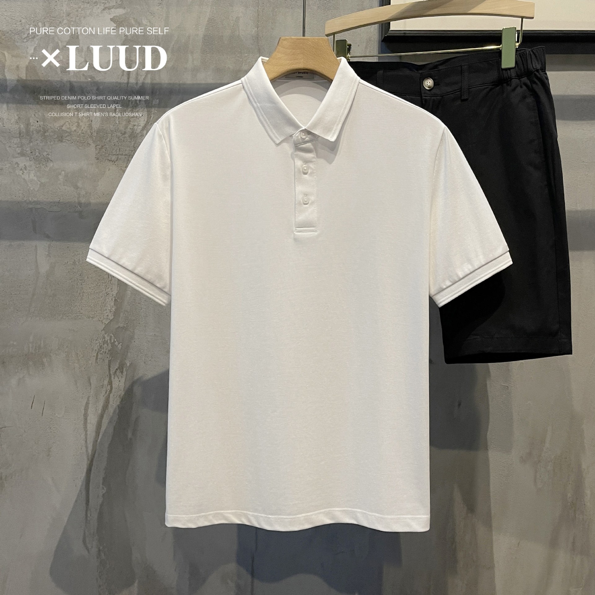 Camisa de polo simple japonesa Camiseta de manga corta de seda de hielo drapeada de verano para hombre