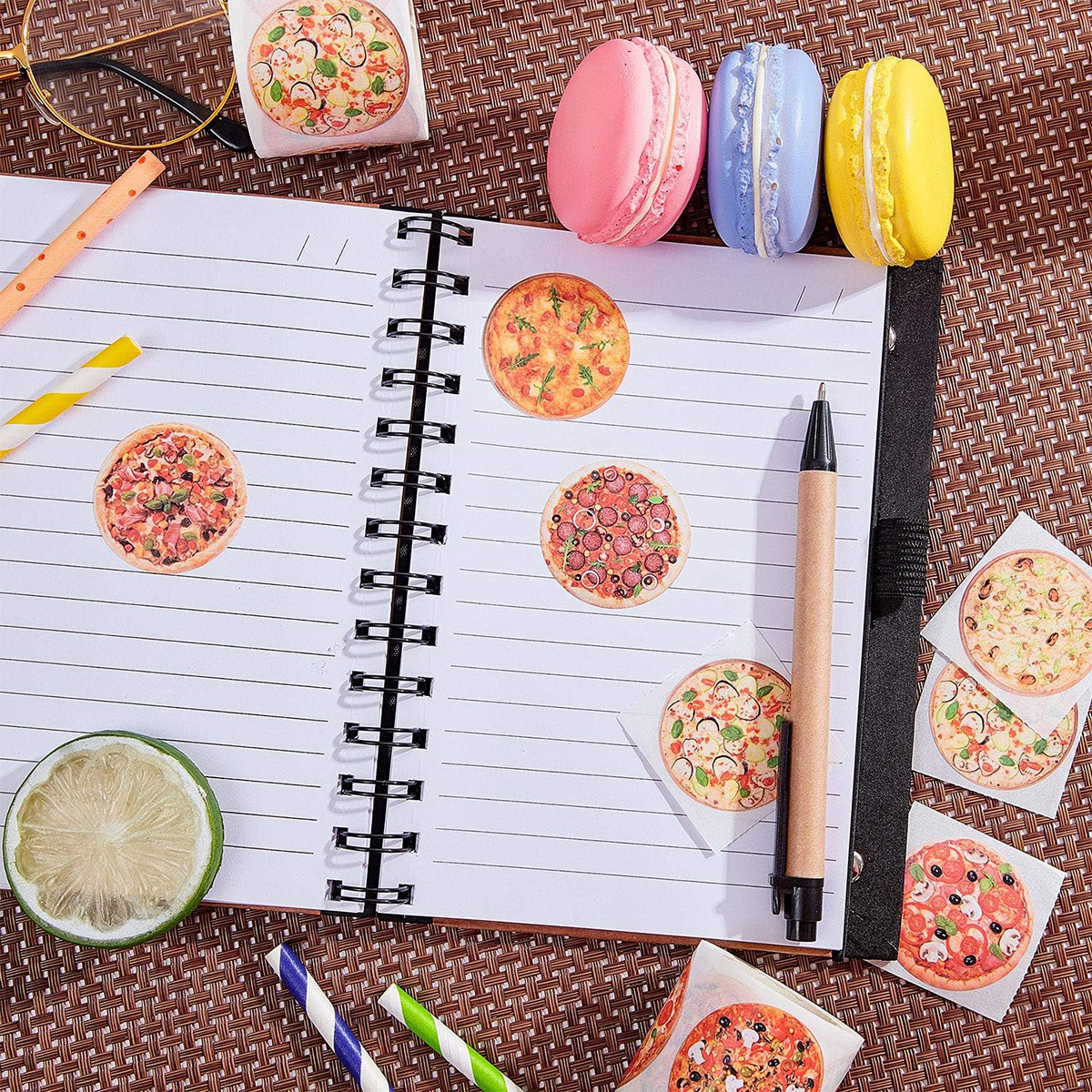 500 pegatinas/rollos de pizza rollos rollos de comida postres decoración de horneado pegatinas de sellado pegatinas autoadhesivas