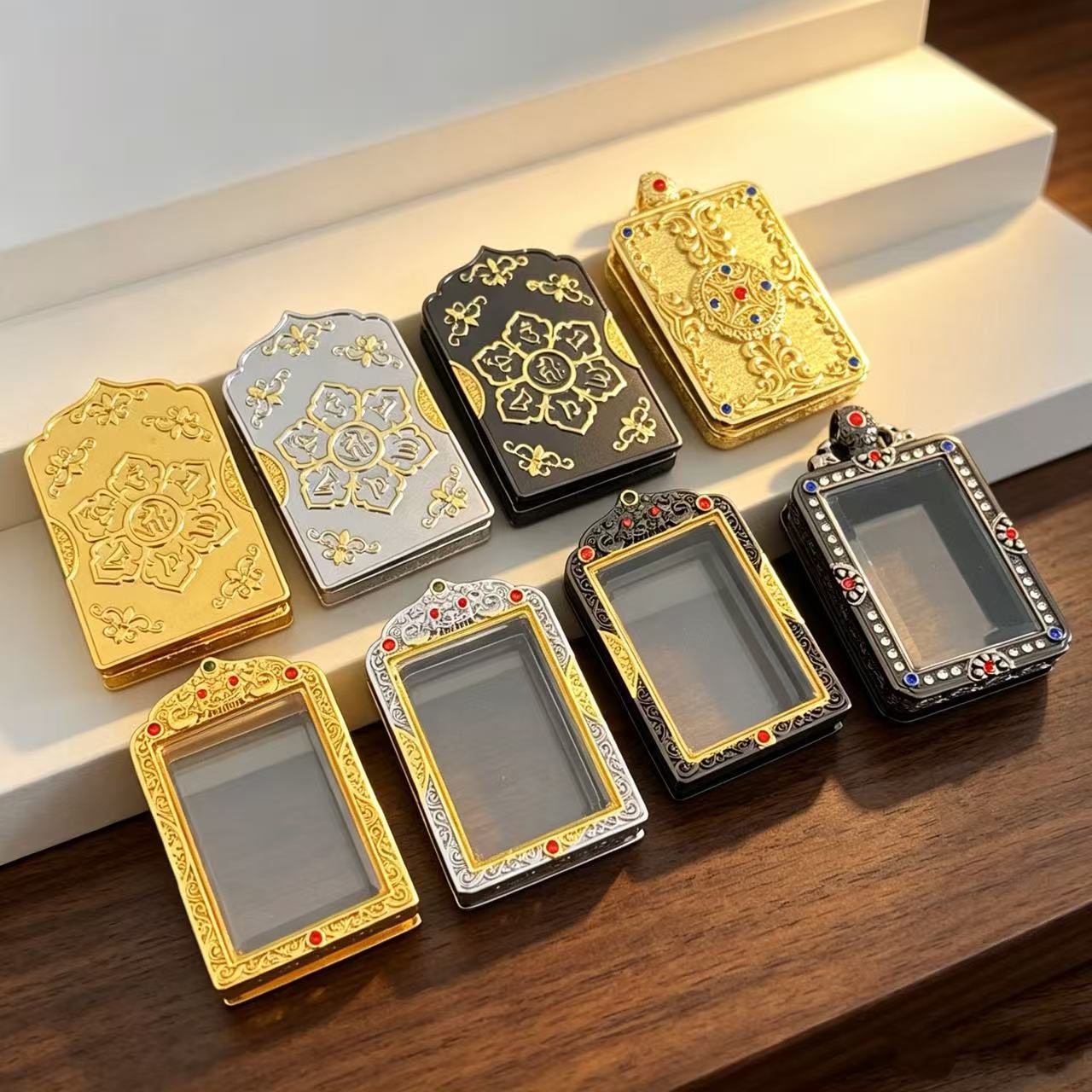 New 2*3 Tangka Gahu Box Pendant, Single or Double-Sided Copper Alloy Case, Xizang Style National Style Jewelry, Portable Hanging Ornament