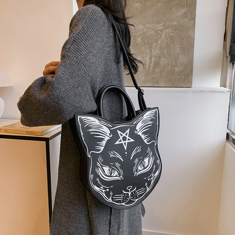 Bolso bandolera con impresión de cara de gato estilo punk Halloween, nuevo modelo cross border Amazon