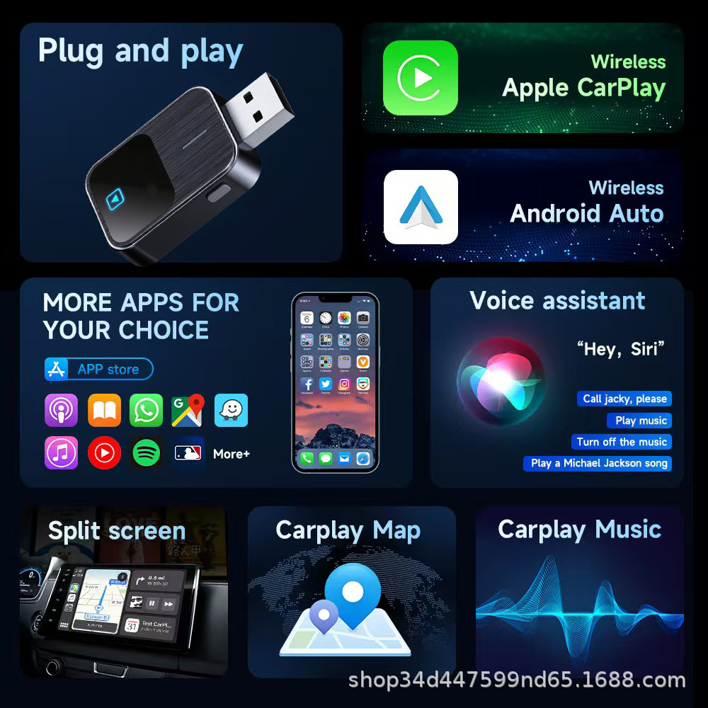 Cross-Border New Carplay Box, Wired to Wireless Android Auto Two-In-One Car Adapter
