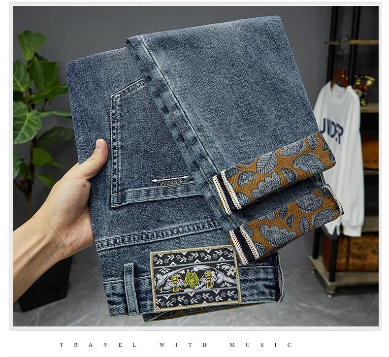 Jeans for men, high-end ruffian handsome, trendy embroidery and printing, elastic slim fit, small straight leg,_voghion.com