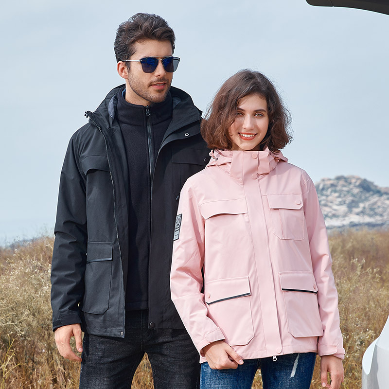 Chaqueta tres en uno al aire libre para hombres y mujeres a prueba de viento cálido forrado de lana de dos piezas de compra grupal trabajo de alpinismo chaqueta logo