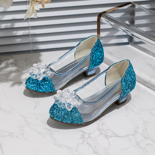 Girls Princess Leather Shoes 2025 Spring New Children's Catwalk High Heels Little Girls Performance Crystal Medium and Large Shoes