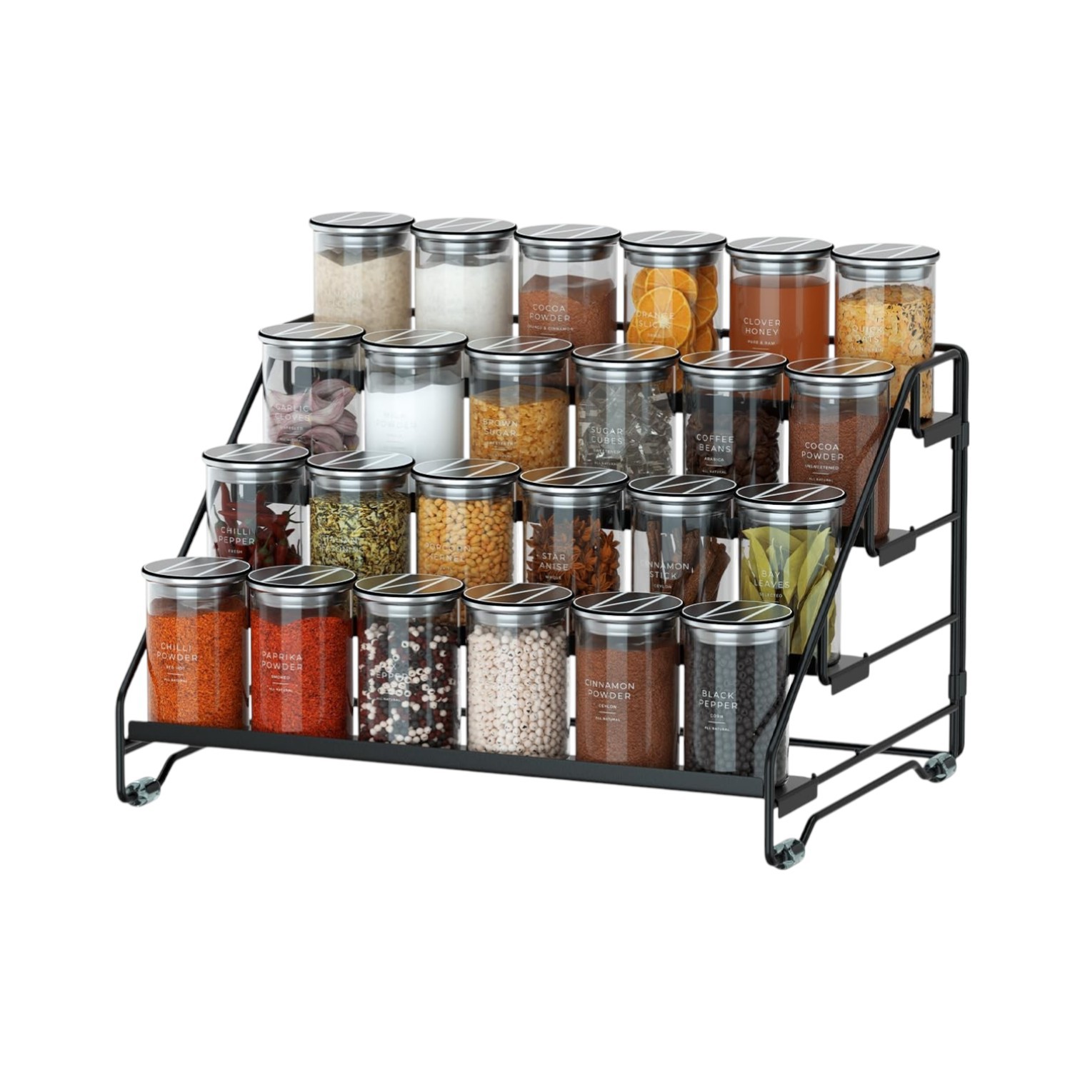 Four-Layer Spice Rack Storage Box Made of Aluminum Alloy, Adjustable, for Kitchen Cabinets and Countertops