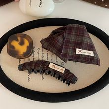 韩系复古格纹蝴蝶结标香蕉夹小众设计后脑勺盘发发夹马尾夹竖夹