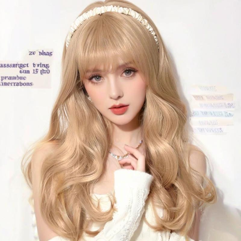 女性用ウィッグ、コスエア前髪、ふわふわウェーブのかかったロングカーリーヘア、シミュレーションナチュラルライブカーリーヘア|undefined