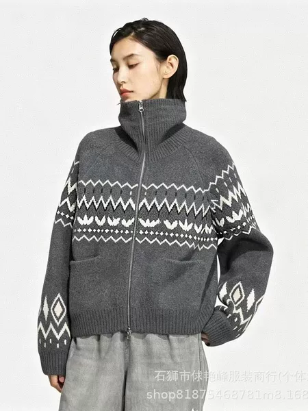 Knitted heavy-weight trendy sweater jacket for women, autumn and winter, loose fit, casual, couple's zip-up cardigan