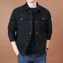 男士纯夹克春秋冬翻领商务中年休闲茄克宽松大码加绒多口袋外套