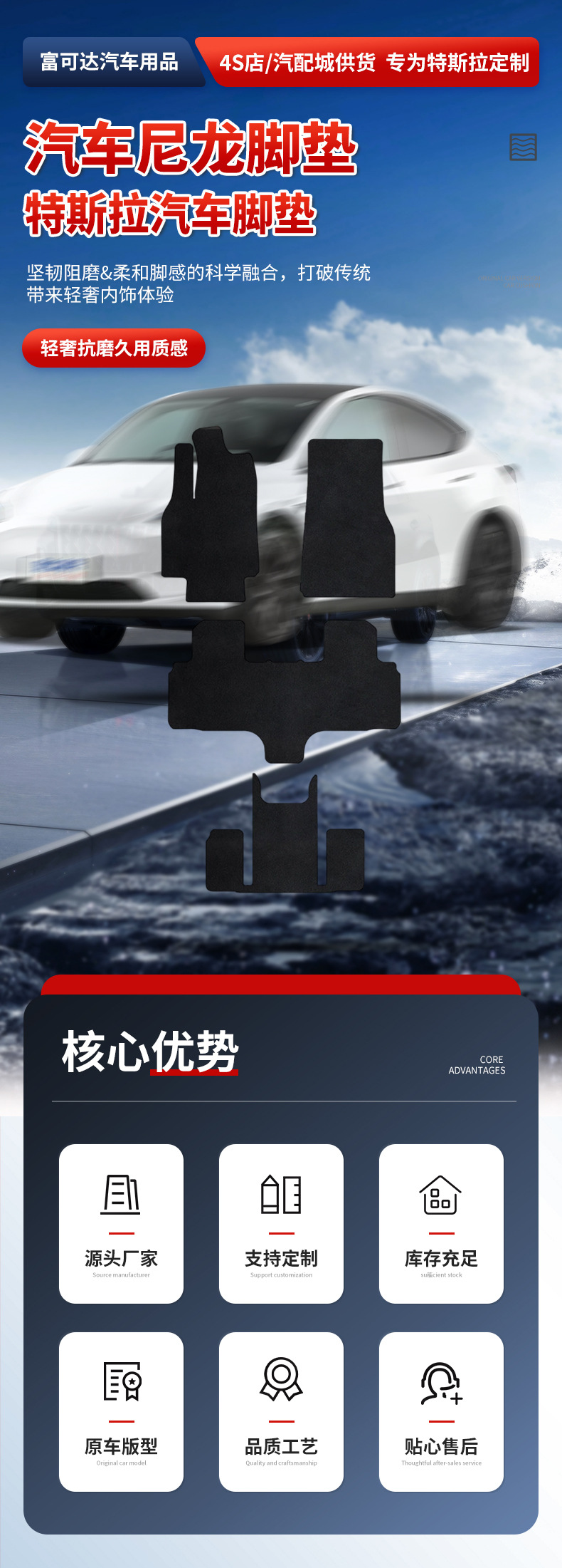 Suitable for Tesla Model Y L Floor Mats, Nylon Black Carpet Floor Mats, Soft Car Floor Mats, Trunk Mats