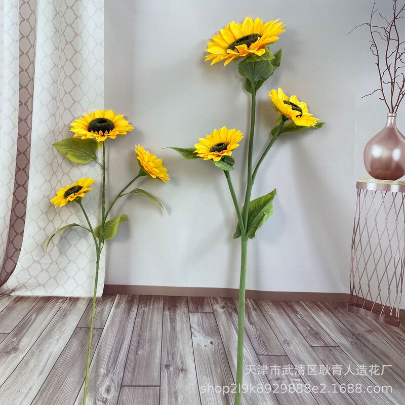 Cross-border foreign trade artificial flower 5 heads 3 heads single sunflower home window decoration fake flower silk flower factory wholesale