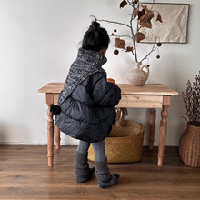 女童冬甜美风中长款花苞摆黑色蓬蓬羽绒棉面包服棉衣球球围脖单拍