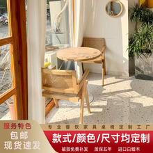網紅復古奶茶店桌椅組合實木藤編餐椅商用美式咖啡館甜品桌椅組合