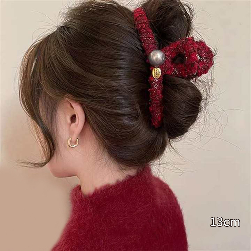 Otoño y invierno curry clip de agarre de cabeza grande clip de cabello tocado clip de tiburón 2025 nuevo peludo de gama alta agarre de cabello