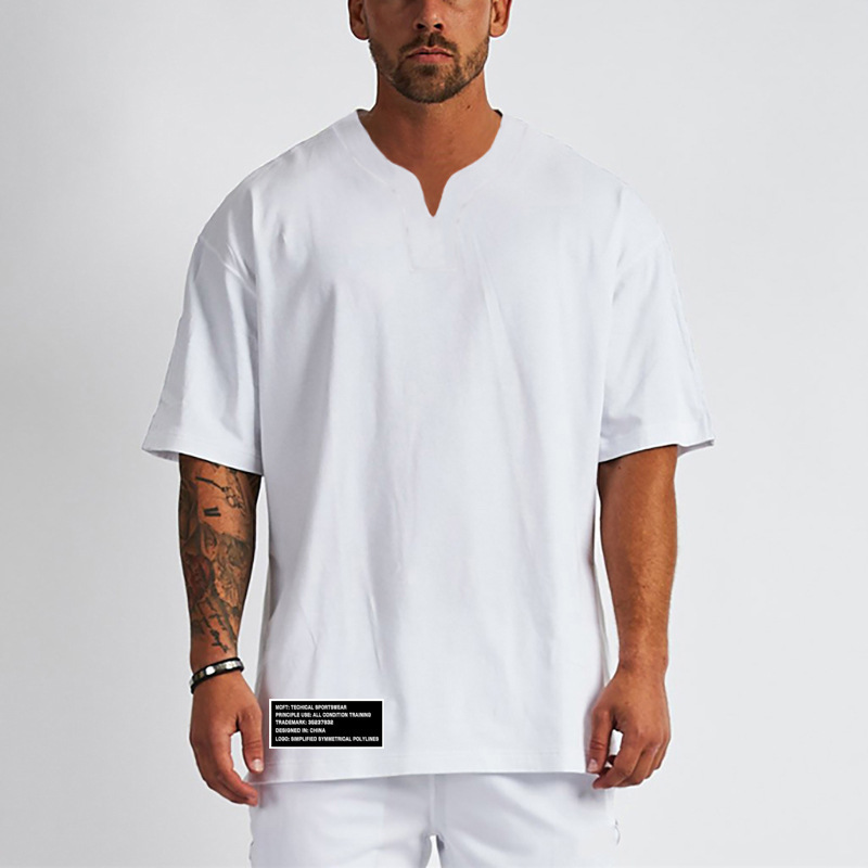Muscle Warrior Fitness casual sports short sleeve men's plus size drop shoulder breathable sweat-absorbent half sleeve loose T-shirt