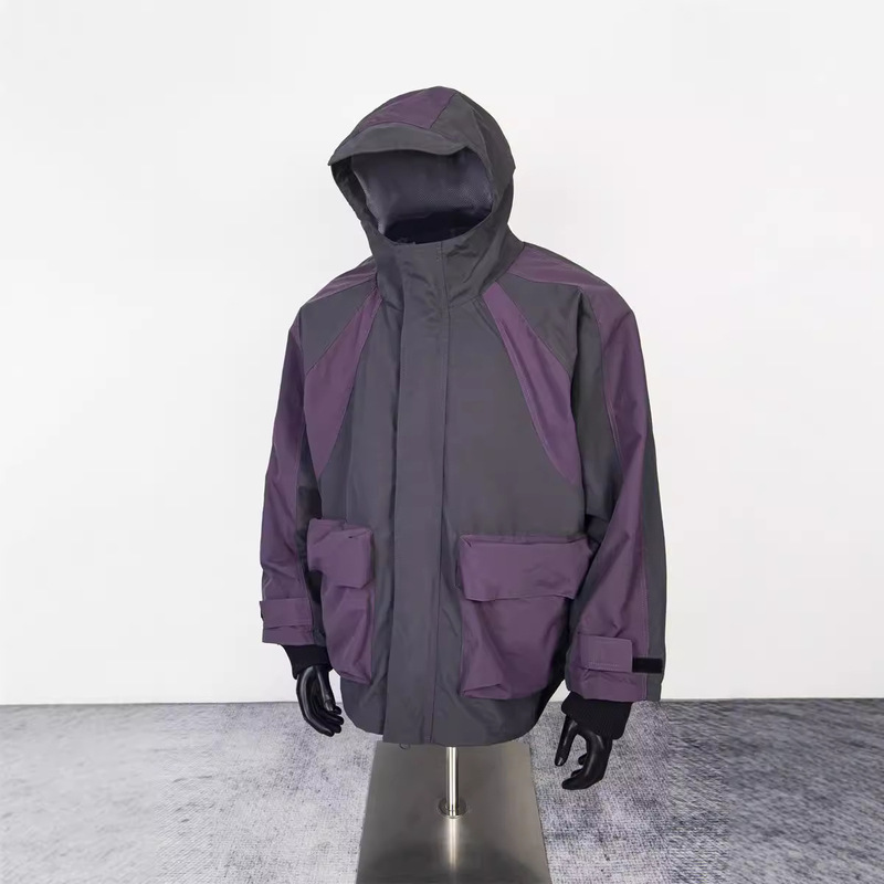 European and American High Street Tide Vibe Wind Heavy Function Velcro Stitching Loose Men's and Women's Same Style Charge Clothes Hooded Jacket