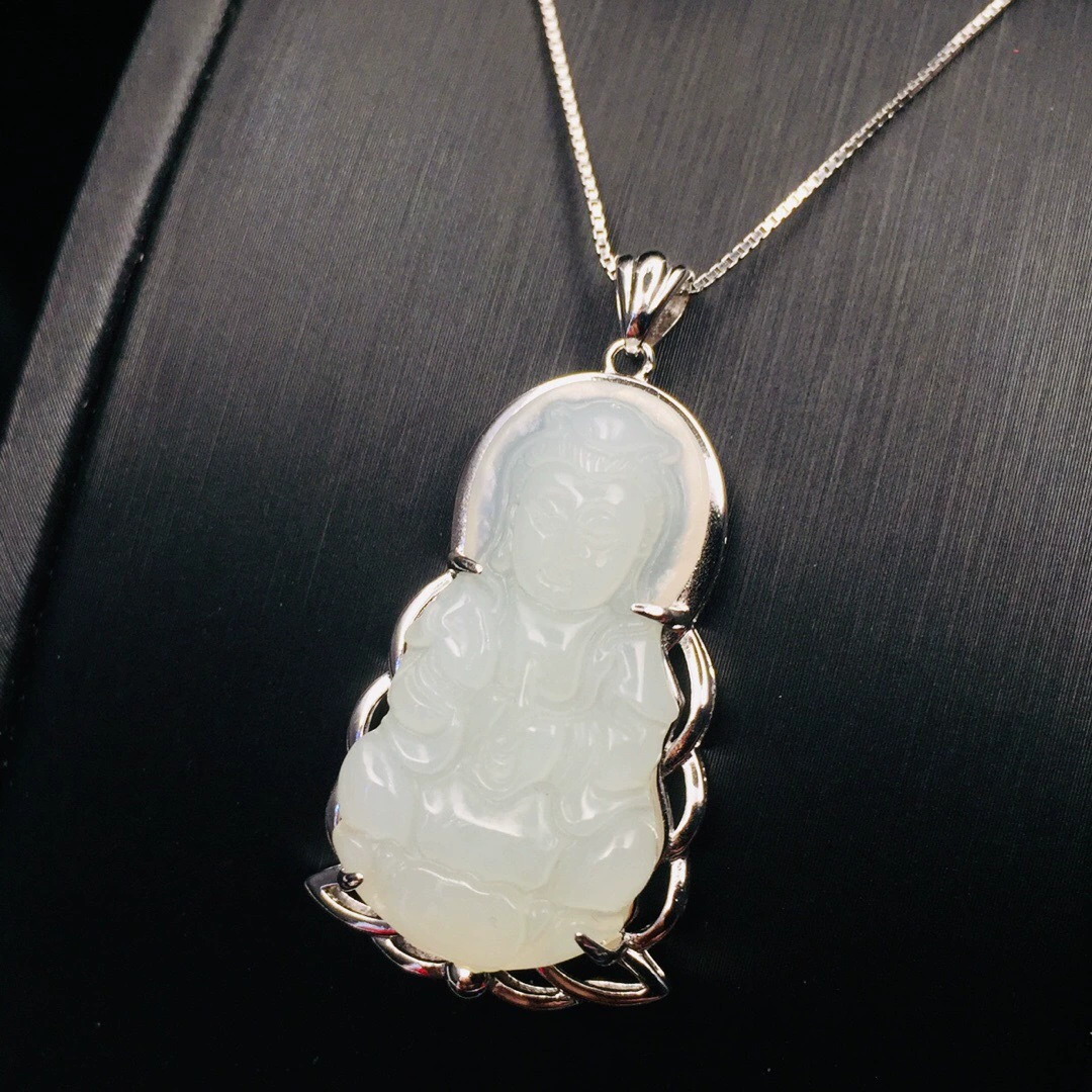 Чай Тегуаниин ((Tieguanyin)) жемчужная яшма, подвеска, ожерелье белая нефритовая для мужчин и женщин, образец серебро 925, простой и элегантный дизайн, женский стиль