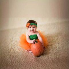 Baby Orange Tutu Dress Two-Piece Set with Head Flowers, Cute Girl Summer Dress, 2024 New Arrival