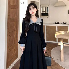 连衣裙女装高腰裙子潮法式减龄学院秋冬礼服中长裙大码胖mm裙子潮