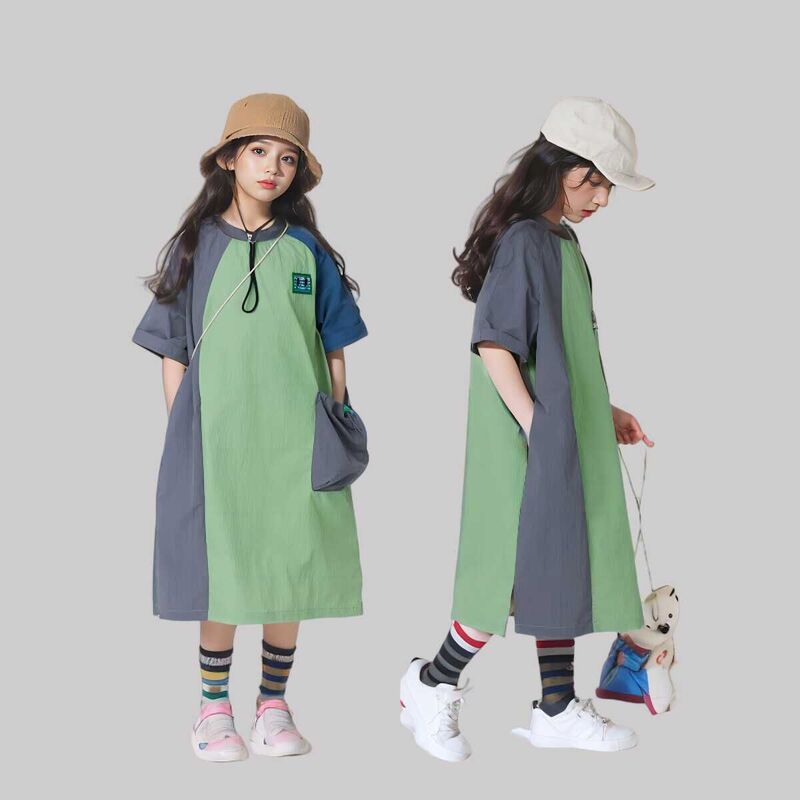 Korean Summer Stylish Color-Blocking Personality Patchwork Large Pocket Short Dress for Girls Casual Outdoor Mountain Style Dress Korean Summer Stylish Color-Blocking Personality Patchwork Large Pocket Short Dress for Girls Casual Outdoor Mountain Style Dress