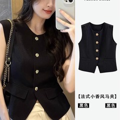 小香風フランスのノースリーブシャツ女性夏の新型修身黒ベストデザイン感小衆上着女