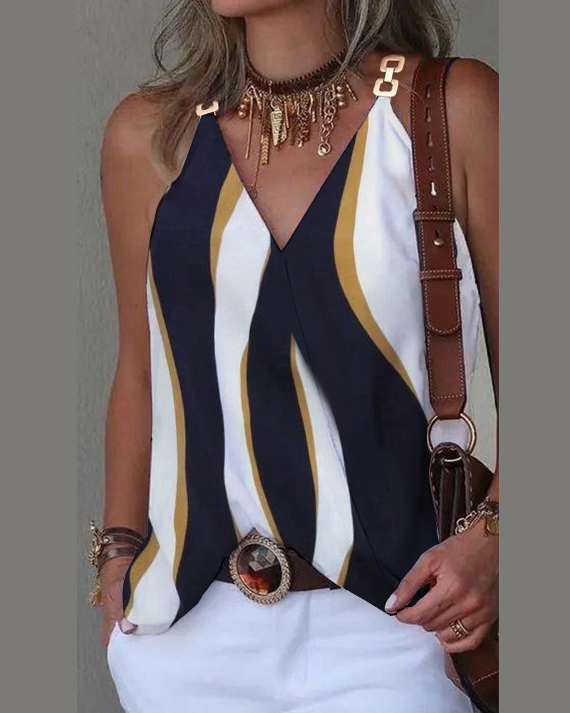 2023 estación independiente deseo Amazon popular verano simple cuello en V hebilla de metal impreso chaleco superior para las mujeres