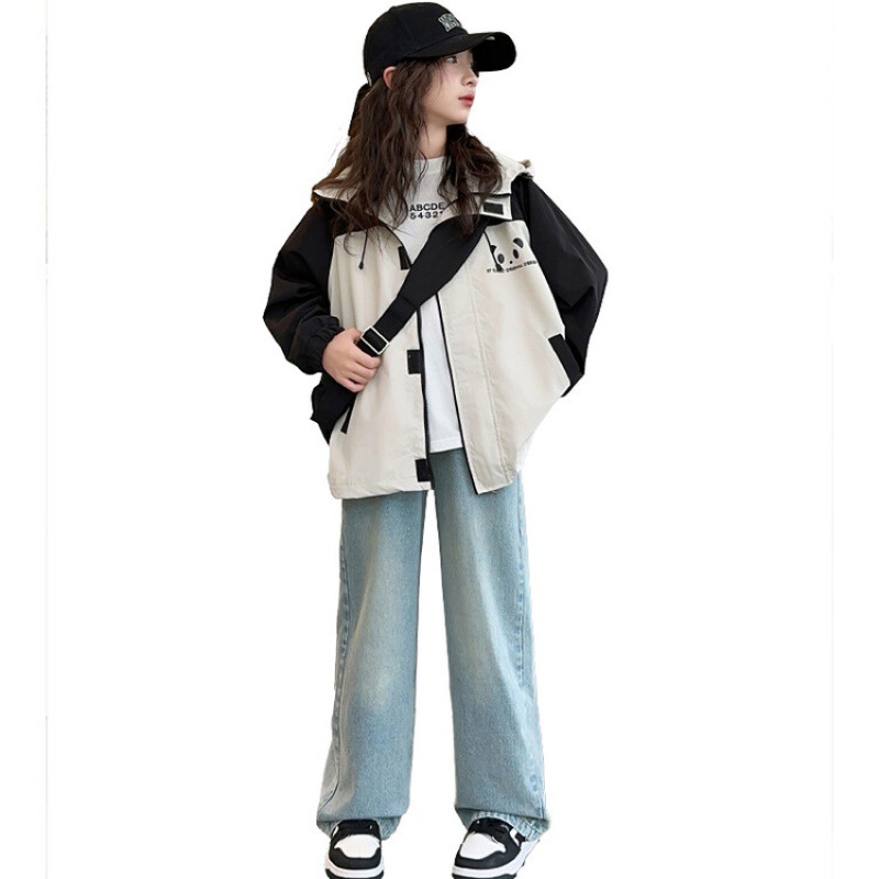 소녀 팬더 코트 가을 2024 새로운 어린이 탑 봄과 가을 서양 스타일 소녀의 루소 의류 패션