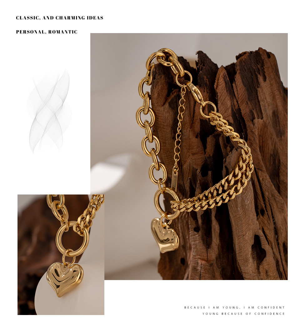 Fashion Heart Shape Titanium Steel Plating Bracelets 1 Piece