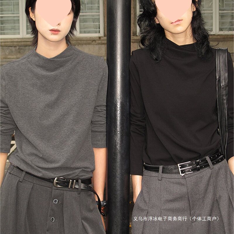 Half Turtleneck German Velvet Bottoming Shirt for Men and Women in Spring and Autum American Pure Color Sports Long-Sleeved T-Shirt Lazy Style Pullover Inner Wear