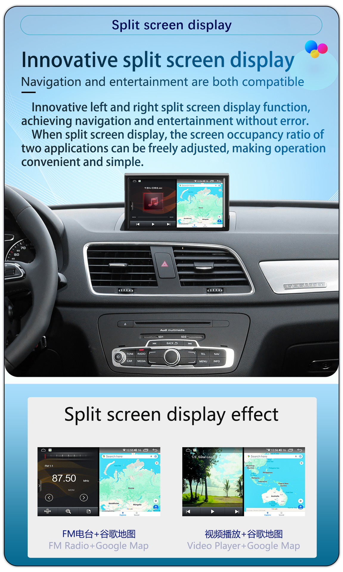 Suitable for 8-Inch 12-18 Model Audi A1/Q3 Android Wireless Carplay Navigation 360 Panoramic All-In-One Machine